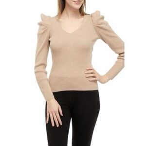 New Anne Klein Cashmere Blend Tan Ribbed Pullover Sweater Size XL